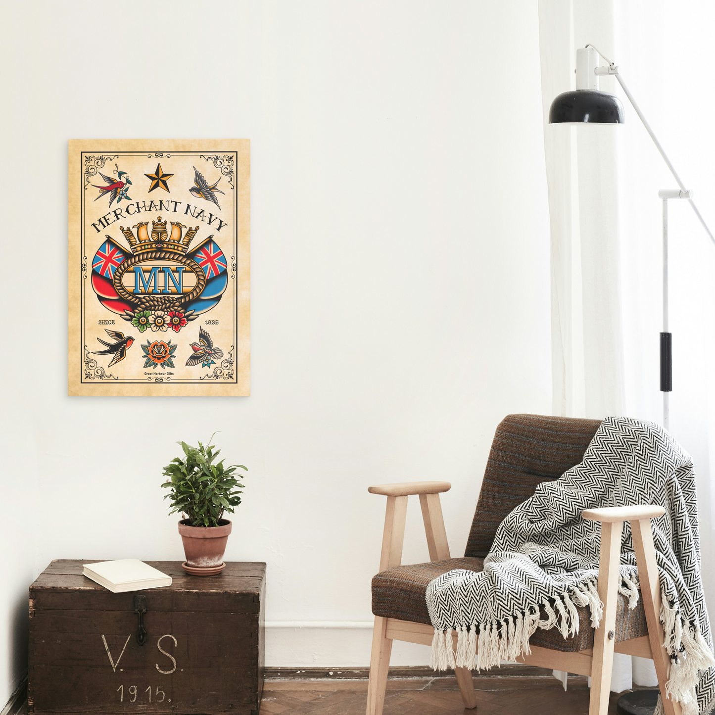 Poster print, Merchant Navy badge tattoo themed (A3 size fine art bamboo paper)
