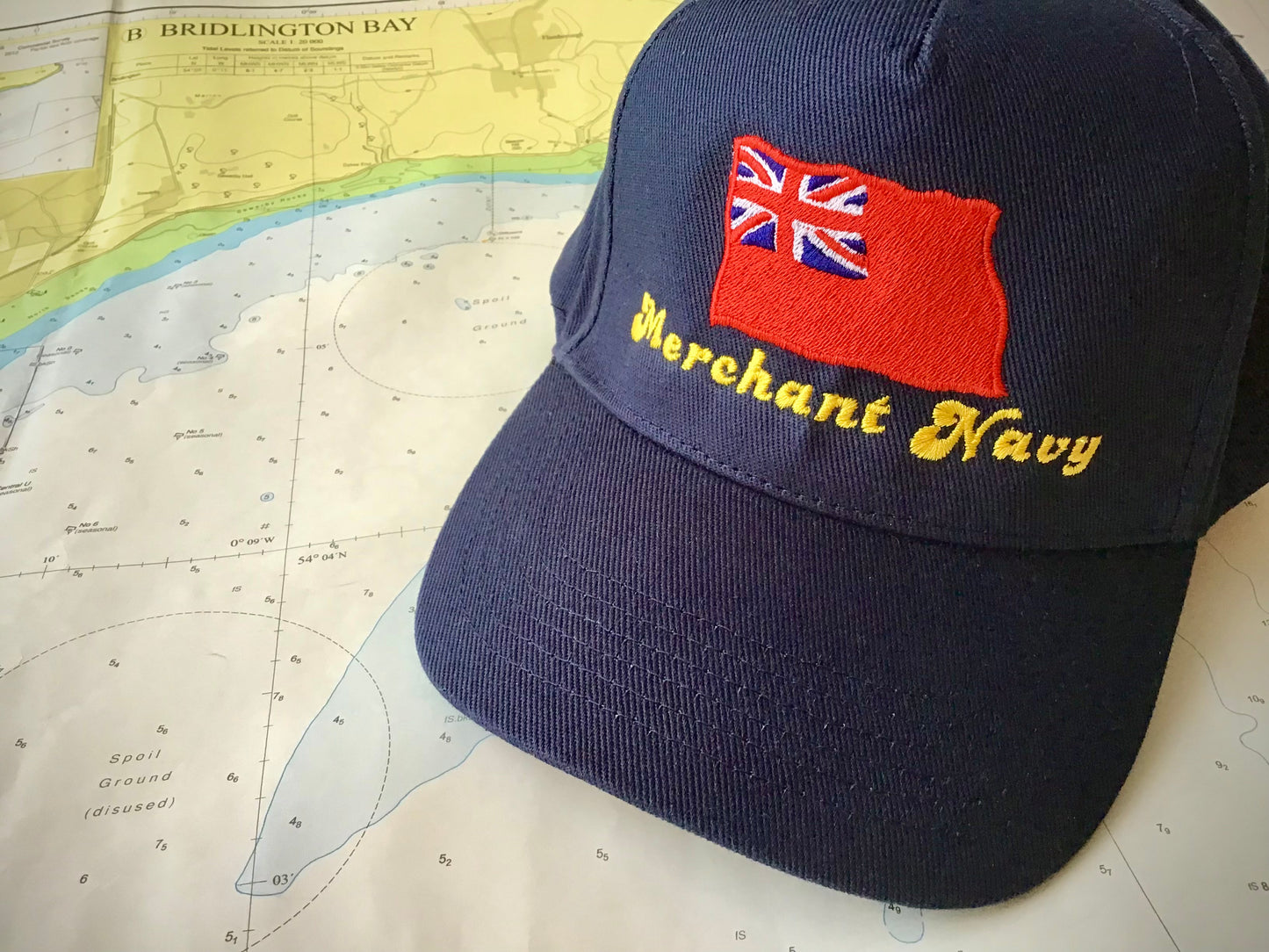 Cotton baseball cap (Embroidered British Merchant Navy red duster)