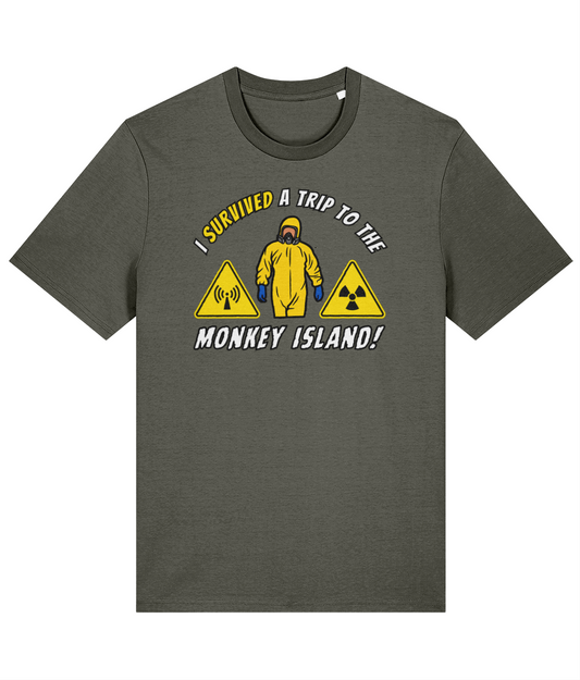 Organic cotton unisex t-shirt (I survived a trip to the monkey Island)