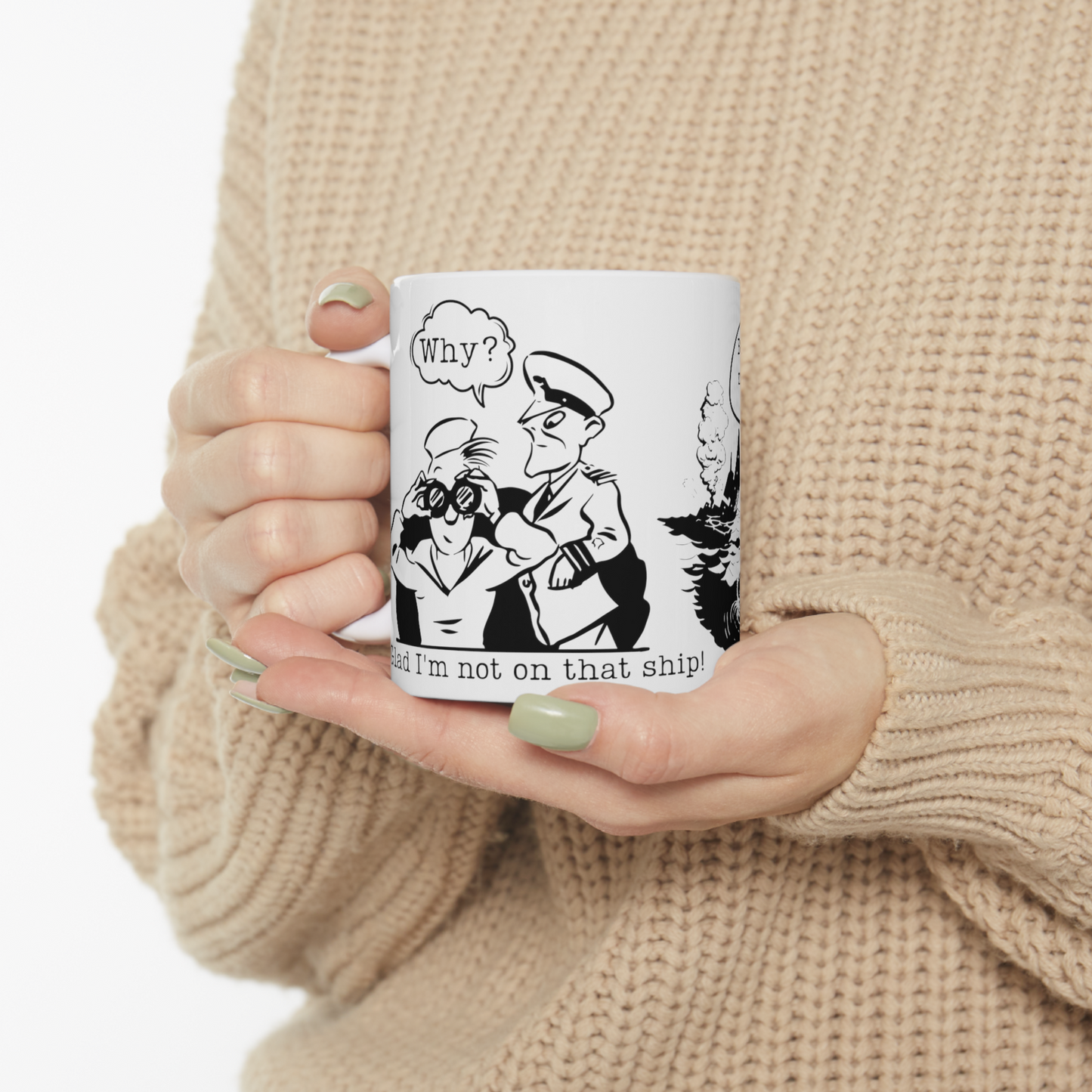 Cartoon Merchant Navy mug, Glad I'm not on that ship Great Harbour Gifts