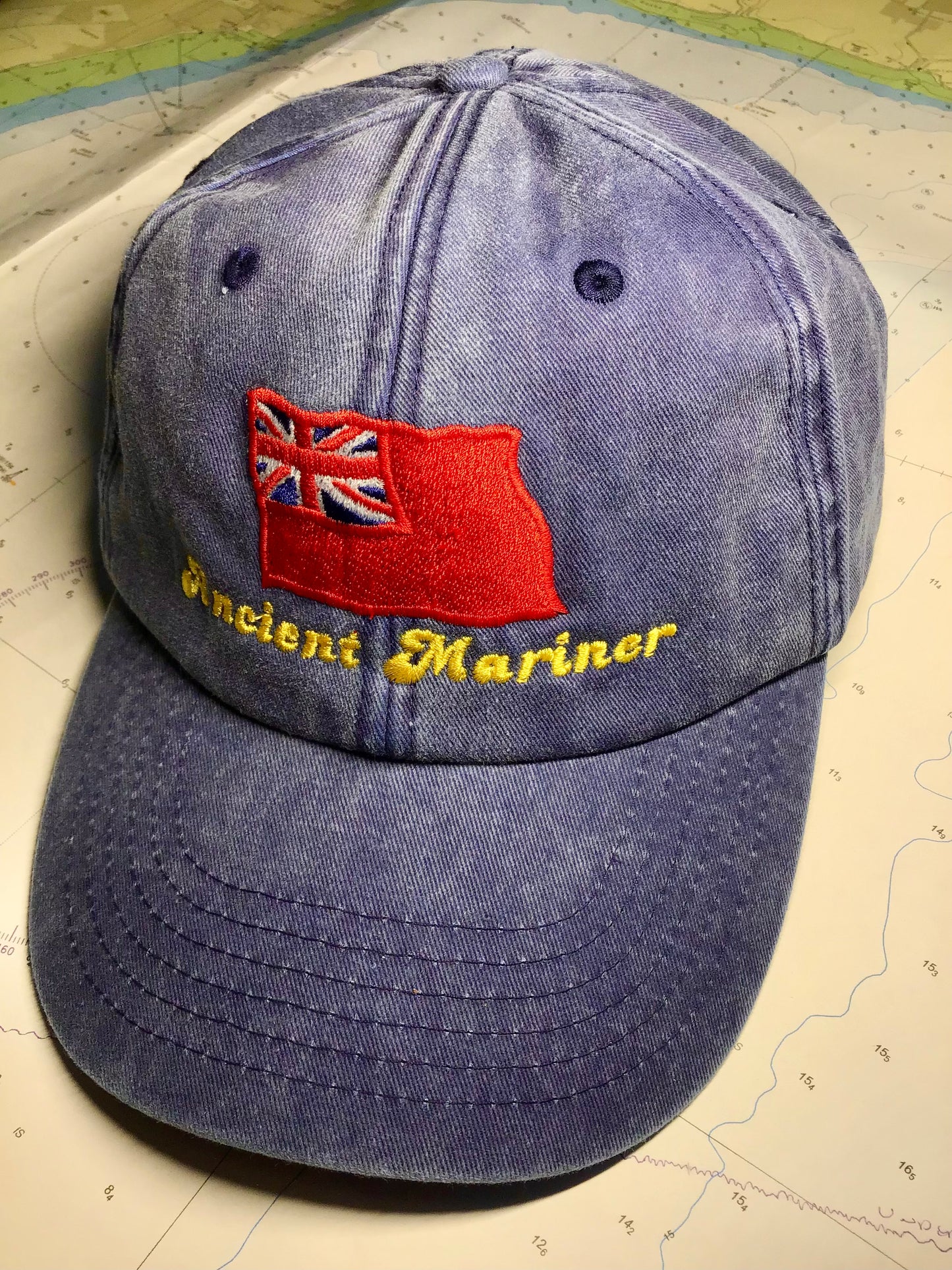 Vintage style cotton cap (Embroidered Ancient Mariner red duster)