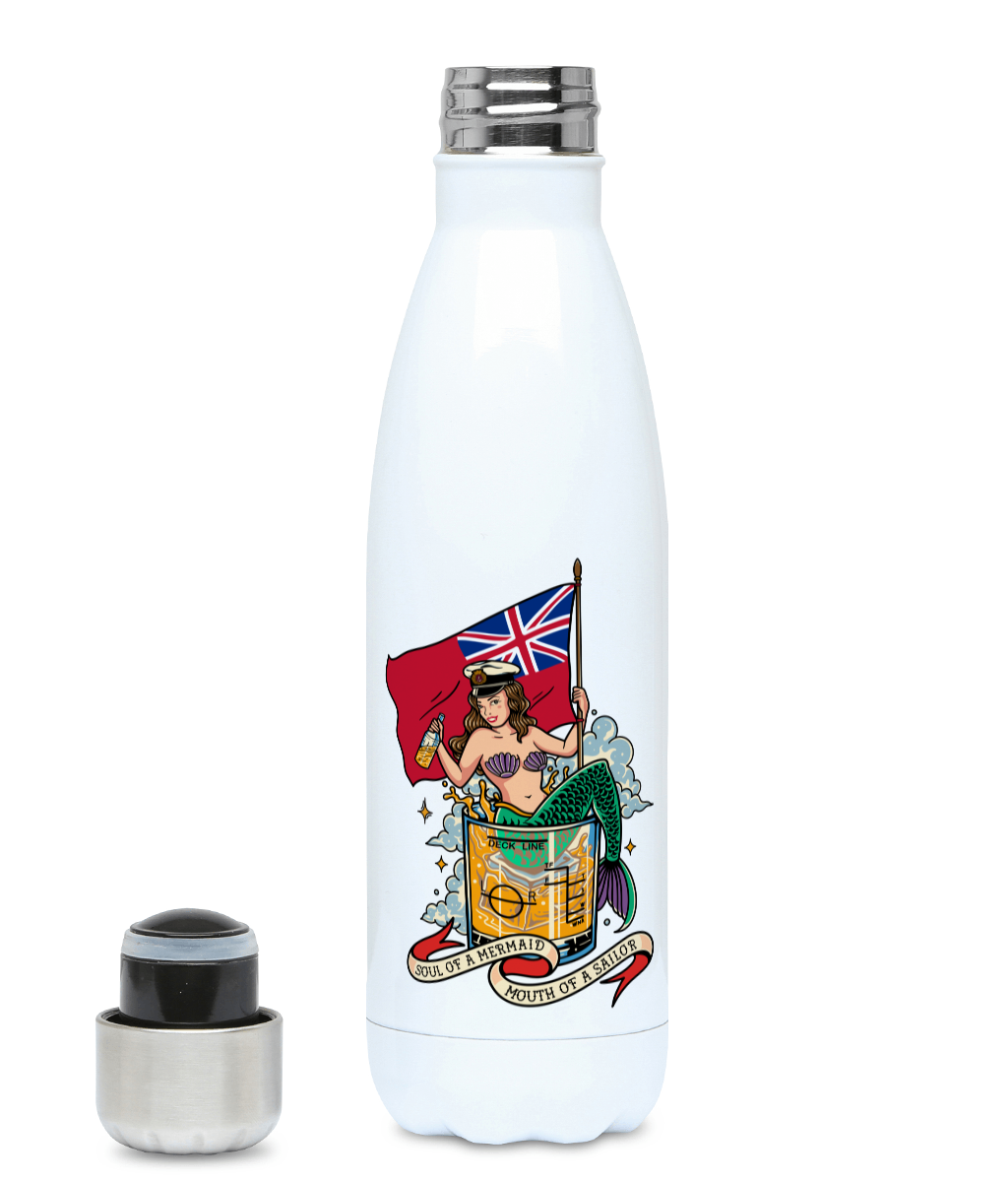 Thermos Insulated water bottle, Merchant Navy (MN). Soul of a mermaid, mouth of a sailor