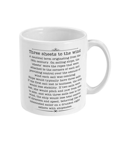Maritime history mug, Three sheets to the wind Great Harbour Gifts