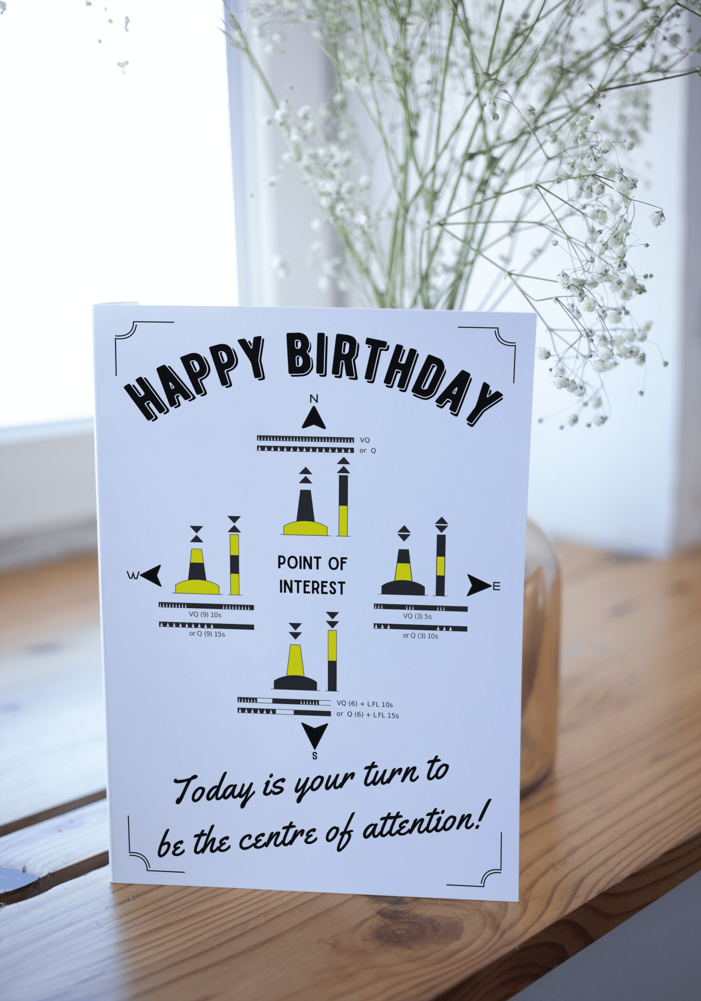 Nautical Birthday card, Cardinal buoys. Great Harbour Gifts