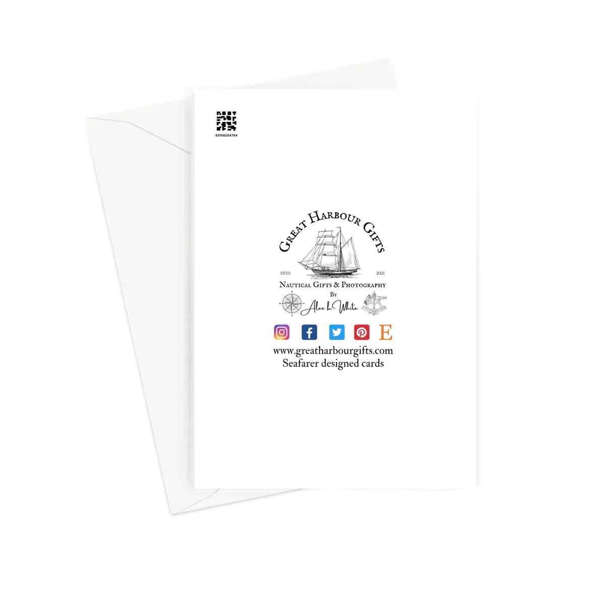 Nautical Christmas card, sailing home for Christmas. Great Harbour Gifts