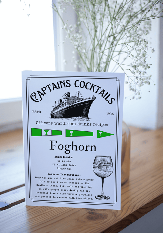 Nautical cocktail greeting card, (Foghorn) Any occasion card Great Harbour Gifts