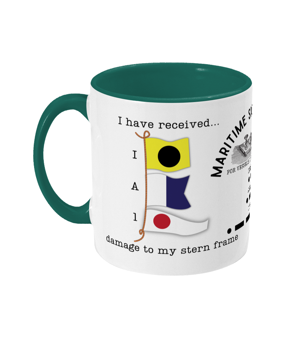 Nautical code flag mug, I have received damage to my stern frame Great Harbour Gifts
