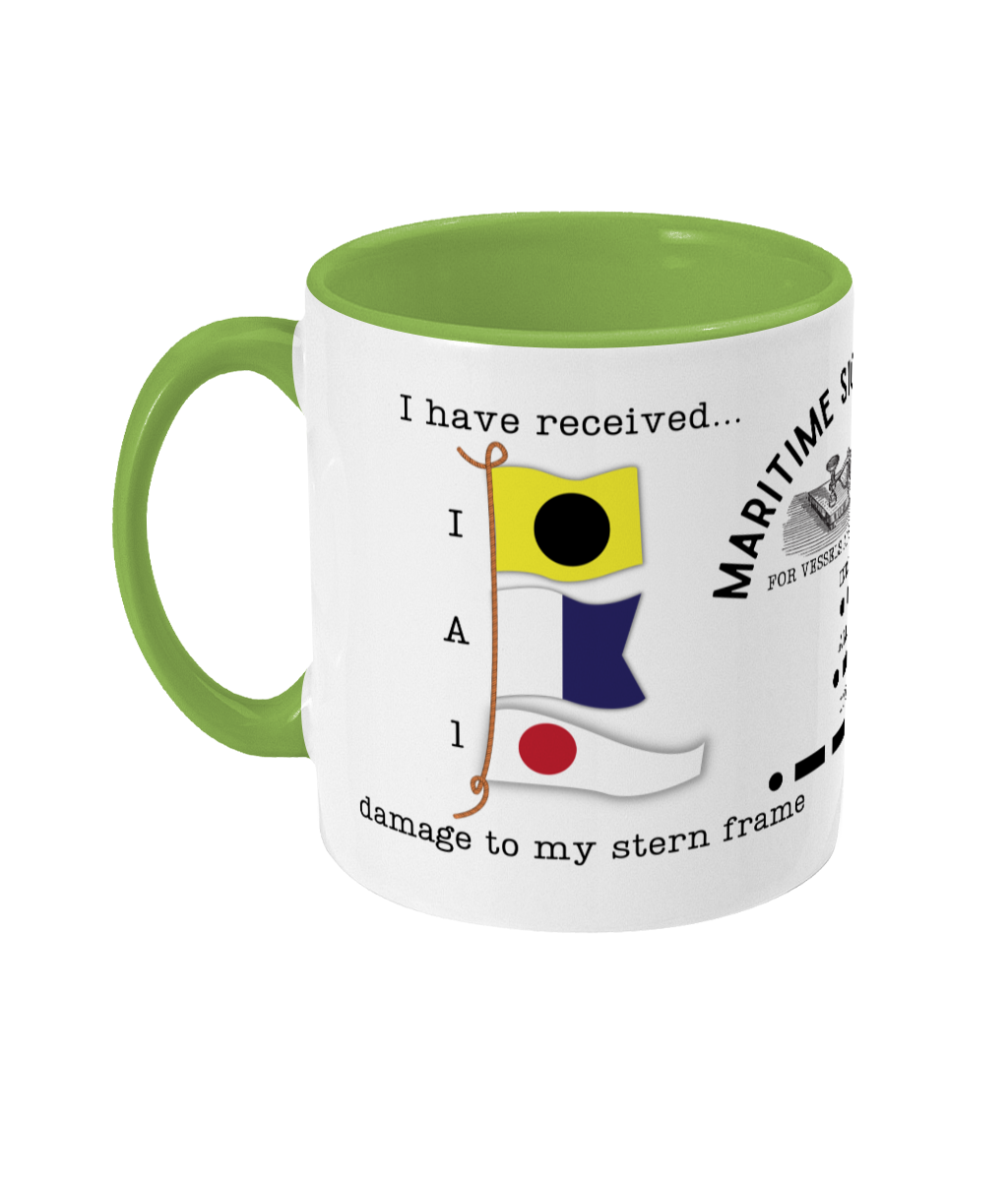 Nautical code flag mug, I have received damage to my stern frame Great Harbour Gifts