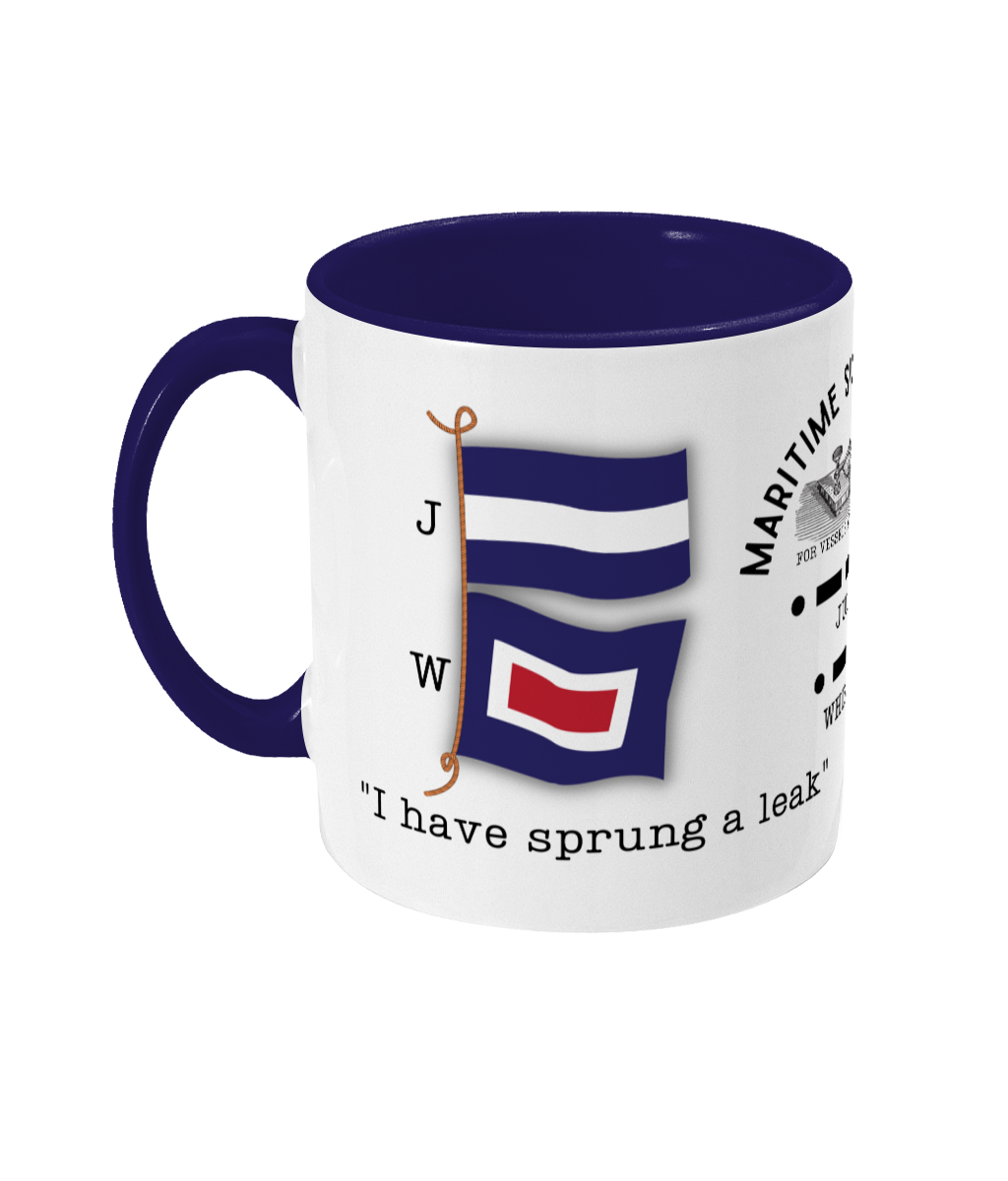 Nautical code flag mug, I have sprung a leak. Great Harbour Gifts