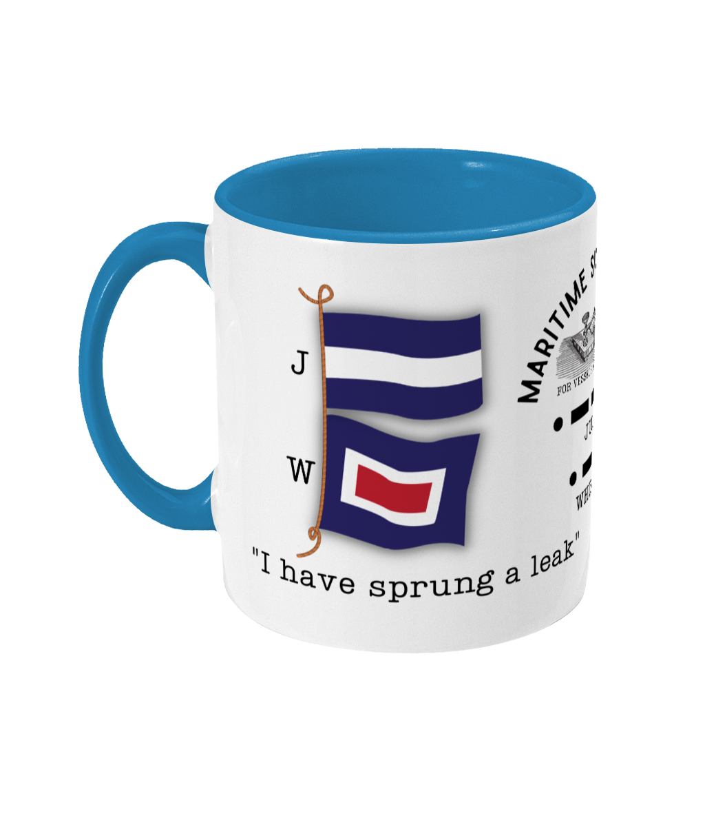 Nautical code flag mug, I have sprung a leak. Great Harbour Gifts