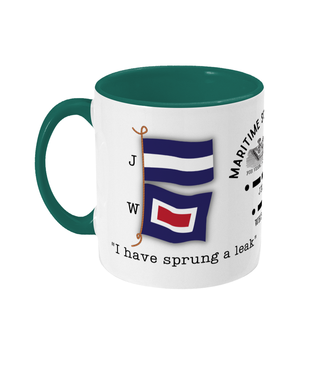 Nautical code flag mug, I have sprung a leak. Great Harbour Gifts