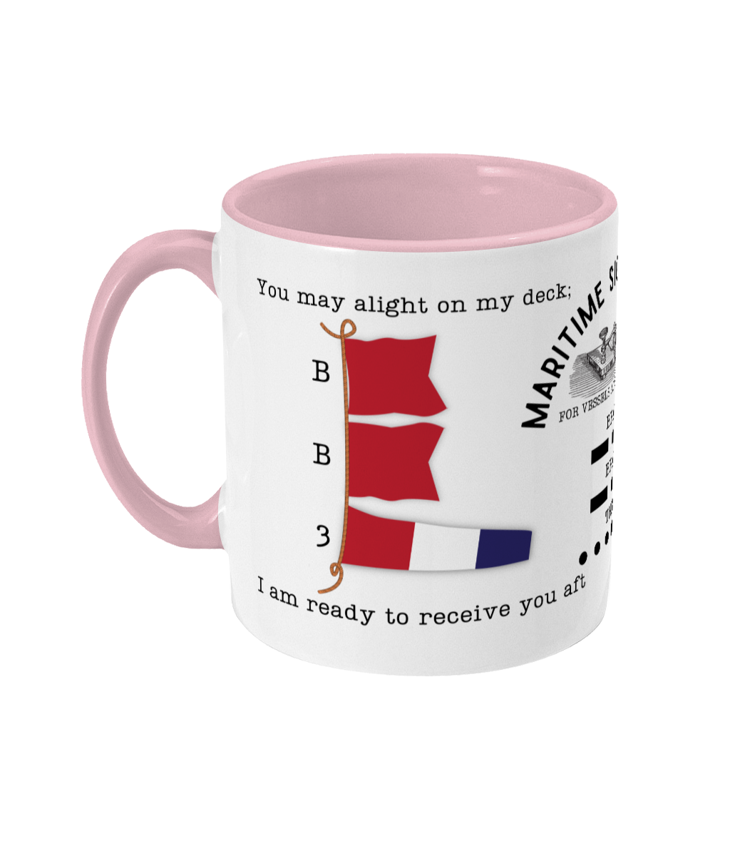 Nautical code flag mug, You may alight on my deck I am ready to receive you aft Great Harbour Gifts