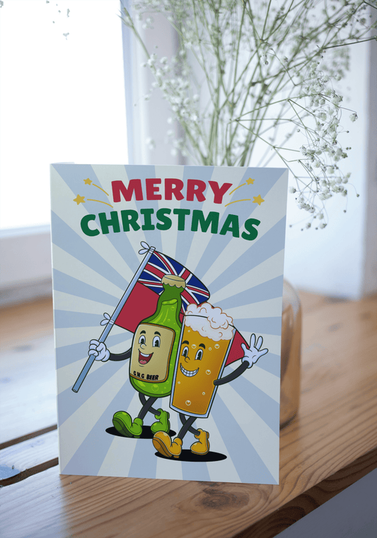 Nautical Christmas card (Retro Merchant Navy beer bottle cartoon)