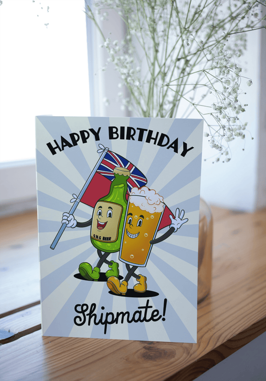 Nautical Birthday card, 1930s Merchant Navy cartoon (Run ashore)