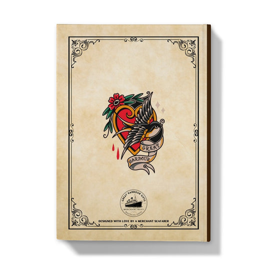 Hardback Notebook (Vintage style sailor tattoo inspired Merchant Navy badge and swallows)