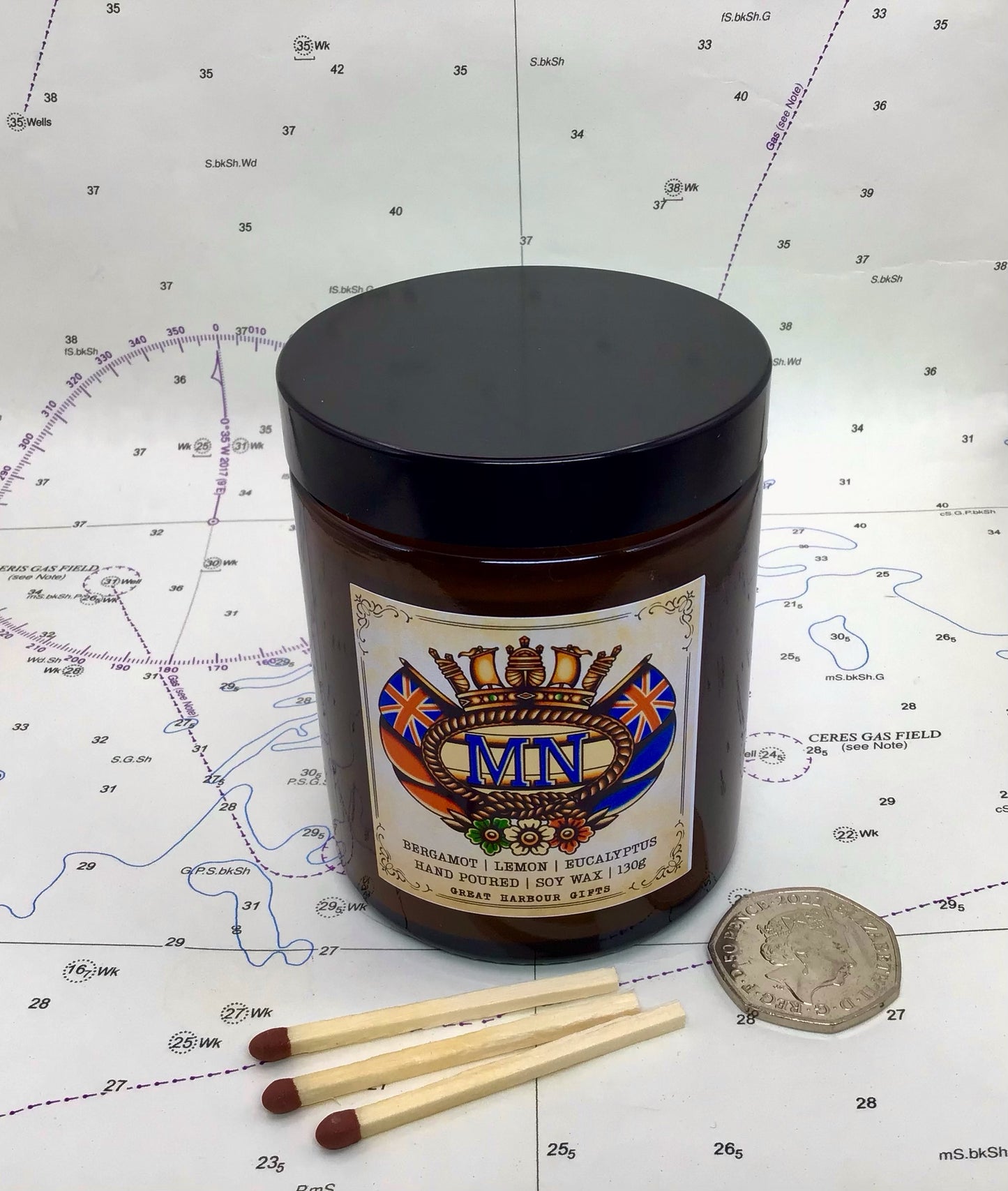 130g soy wax candle (Merchant Navy Badge)*