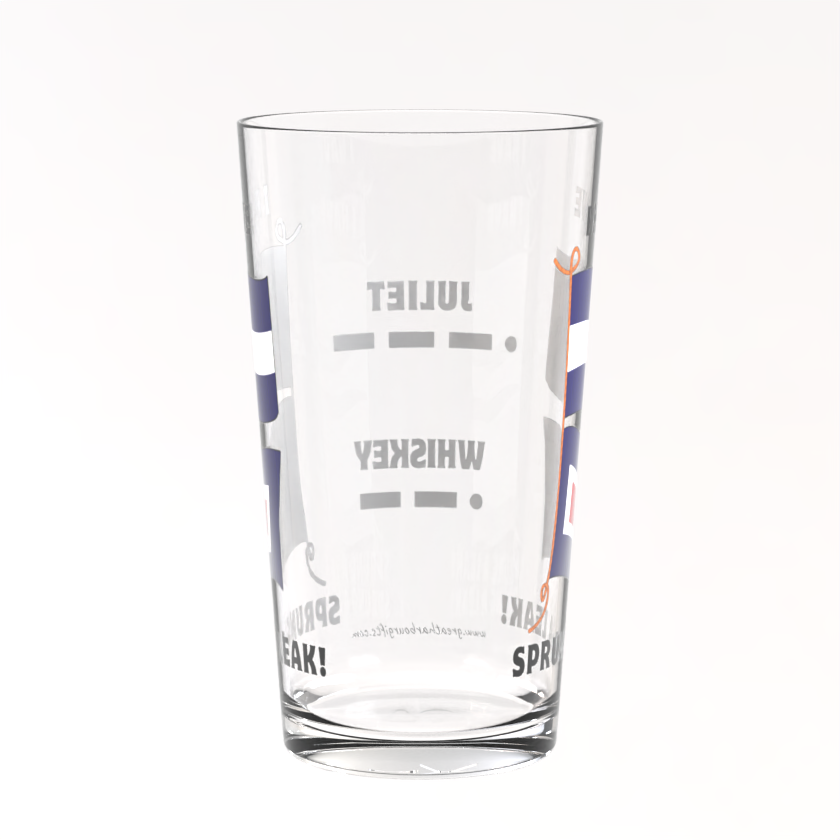 Pint glass, JW flags (I have sprung a leak)