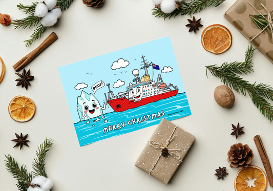 Nautical Christmas card (Funny Ice navigation ship cartoon)