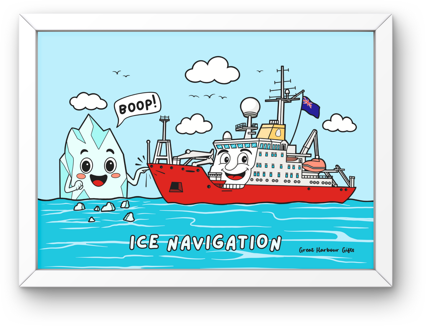 Framed wall art (Icebreaker ship cartoon)