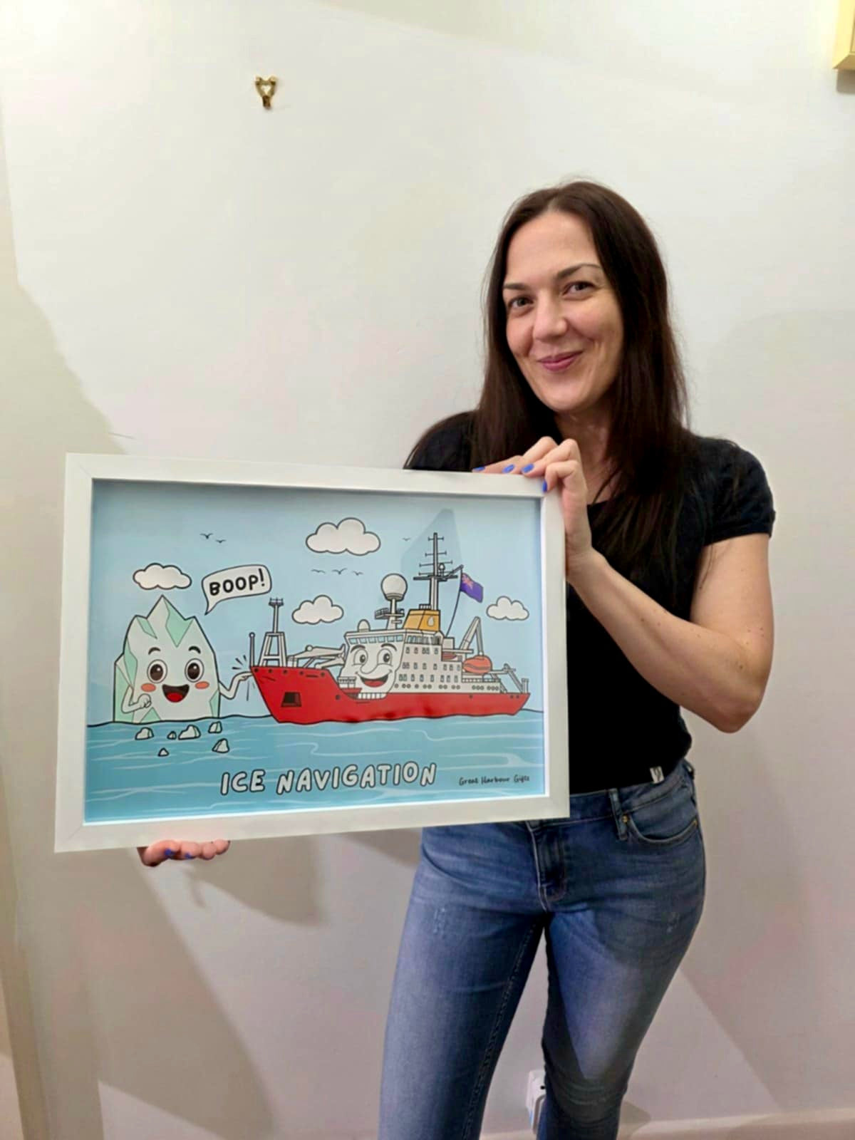 Framed wall art (Icebreaker ship cartoon)
