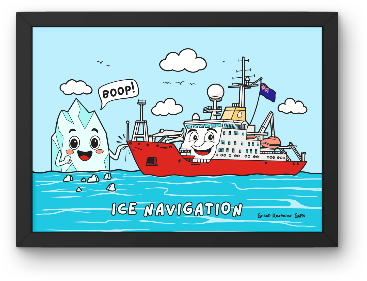 Framed wall art (Icebreaker ship cartoon)