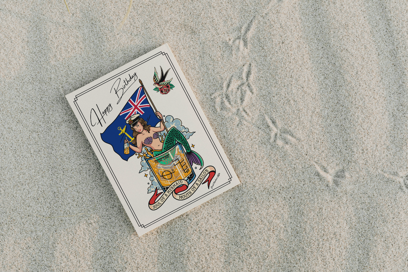 Nautical Birthday card, Royal Fleet Auxiliary mermaid (blue ensign)