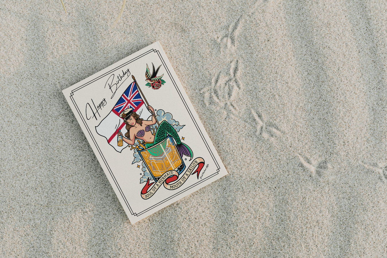 Nautical Birthday card, Royal Navy mermaid (white ensign)