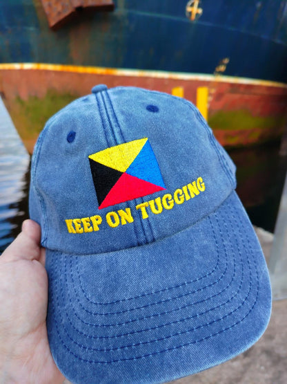 Vintage denim style cotton cap (Keep on tugging, flag Zulu)