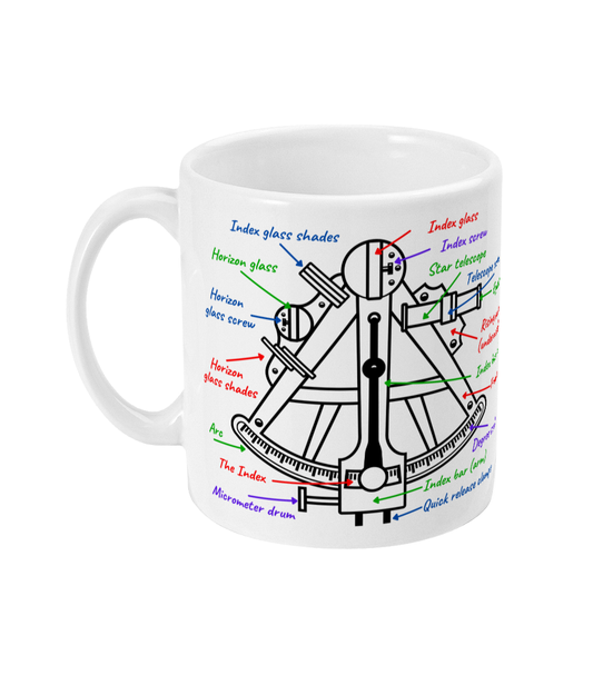 Marine sextant diagram and parts nautical mug Great Harbour Gifts