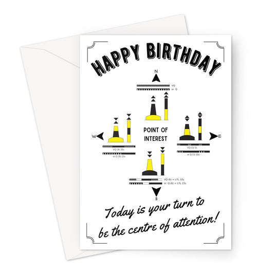 Nautical Birthday card, Cardinal buoys. Great Harbour Gifts