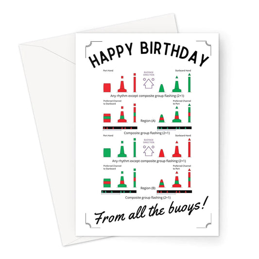 Nautical Birthday card, Channel port and starboard buoys. Great Harbour Gifts