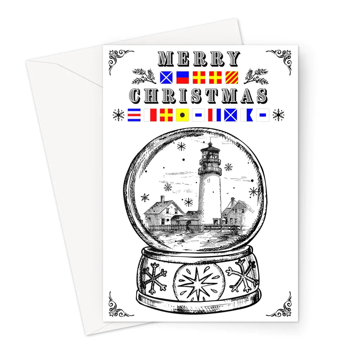 Nautical Christmas Card, Lighthouse Snow Globe Great Harbour Gifts