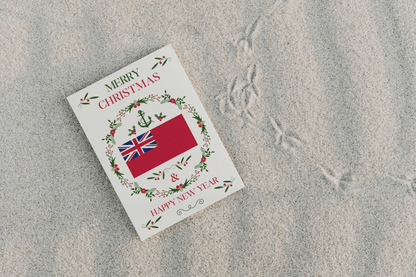 Nautical Christmas card, Merchant Navy red ensign, Christmas wreath and holly Great Harbour Gifts