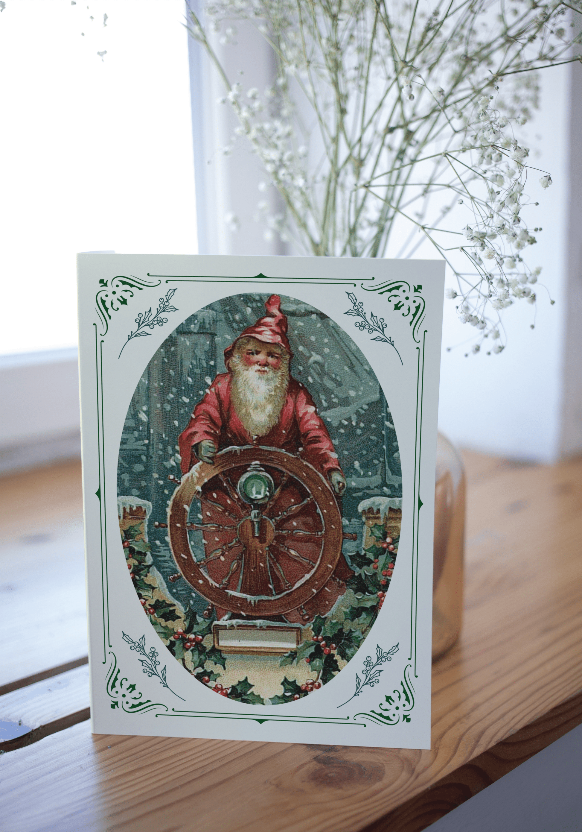 Nautical Christmas card, Santa Claus at the helm Great Harbour Gifts