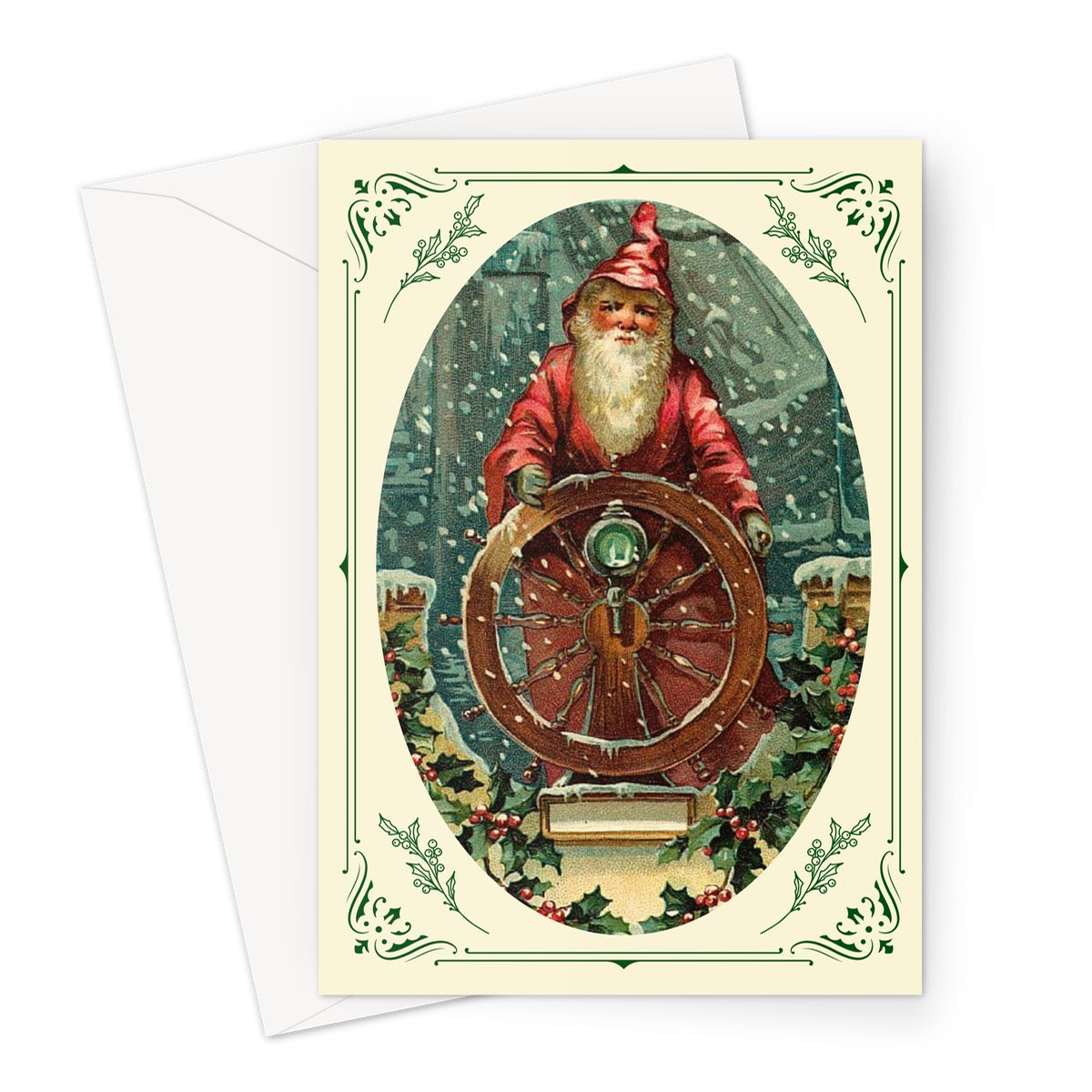 Nautical Christmas card, Santa Claus at the helm Great Harbour Gifts