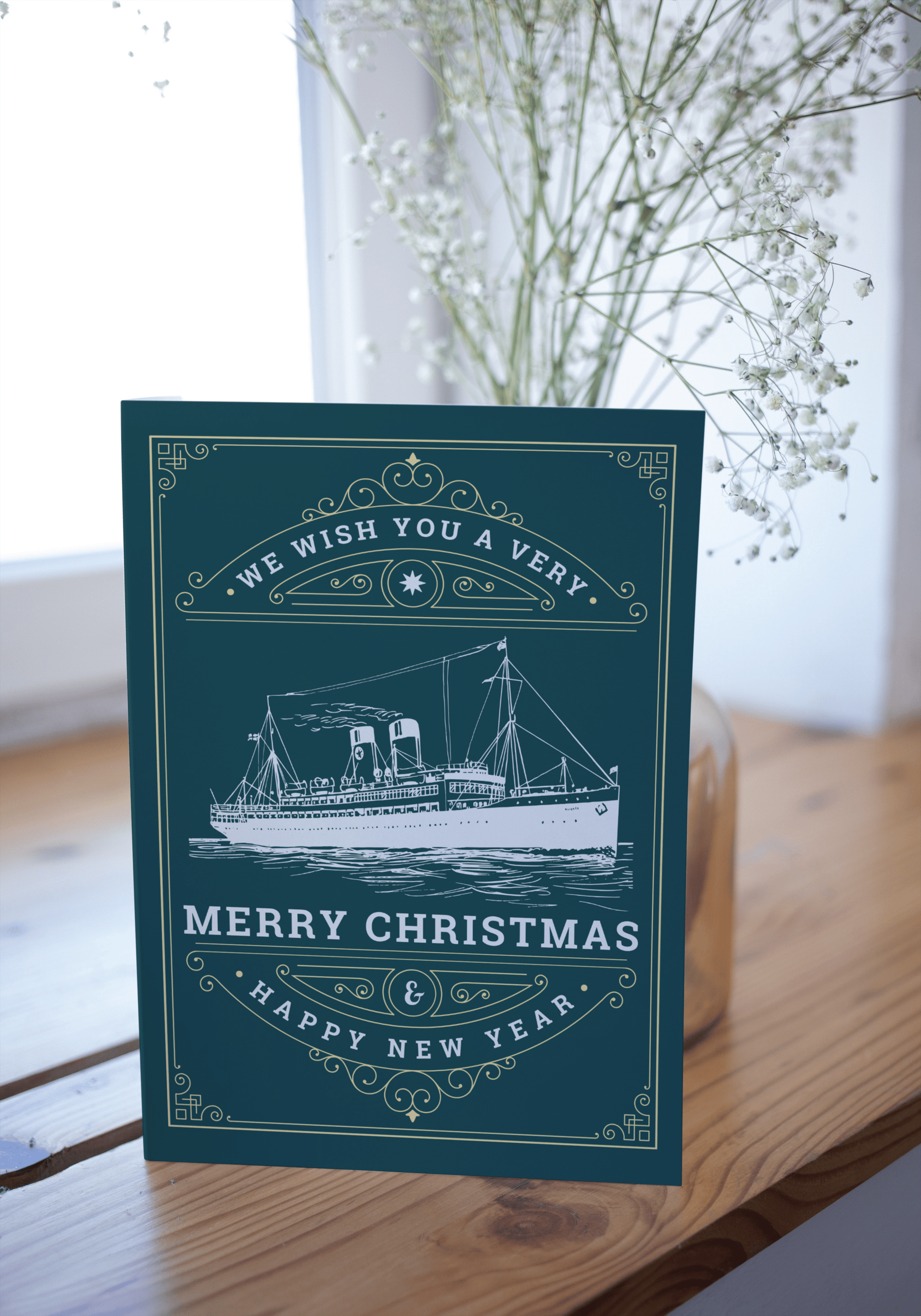 Nautical Christmas card Victorian ocean liner at sea on Christmas day Great Harbour Gifts