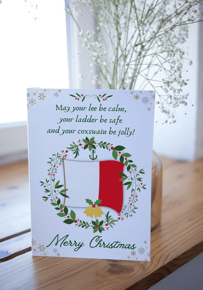 Nautical Christmas card, marine pilot flag hotel with wreath Great Harbour Gifts