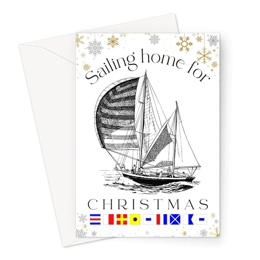 Nautical Christmas card, sailing home for Christmas. Great Harbour Gifts