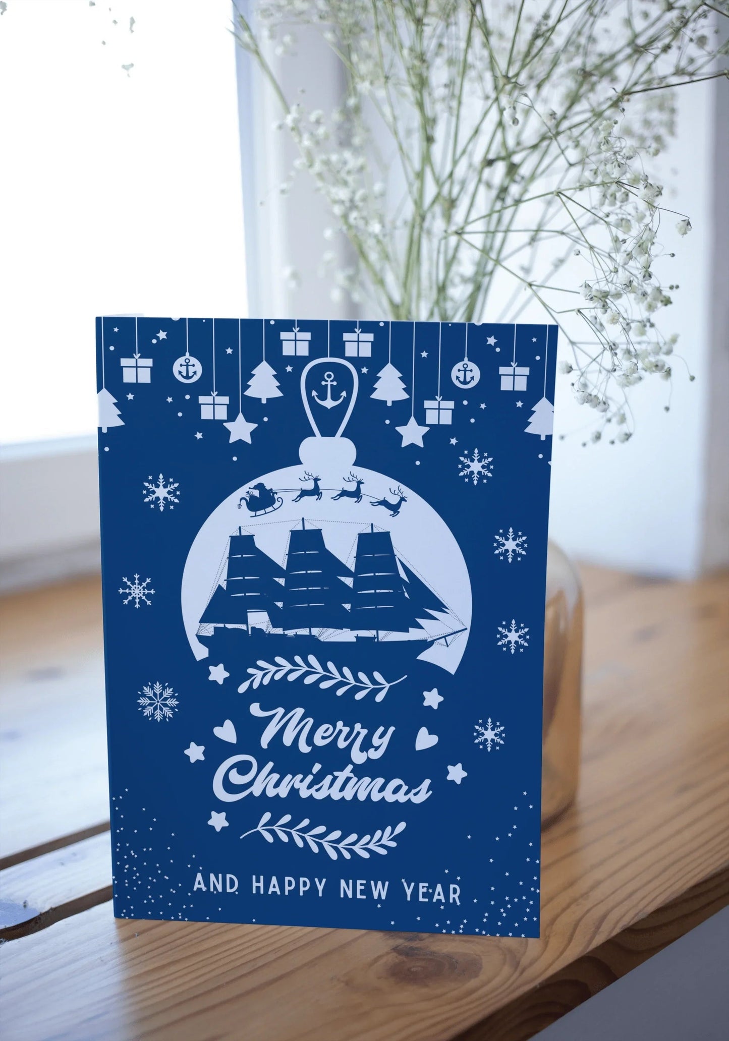 Nautical Christmas card, tall ship bauble Great Harbour Gifts