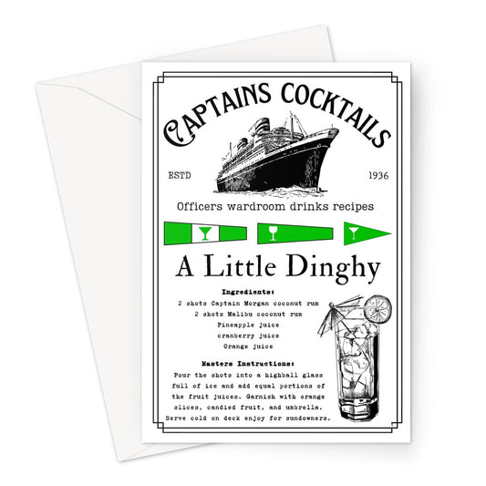 Nautical cocktail greeting card, (A little dinghy) Any occasion card Great Harbour Gifts
