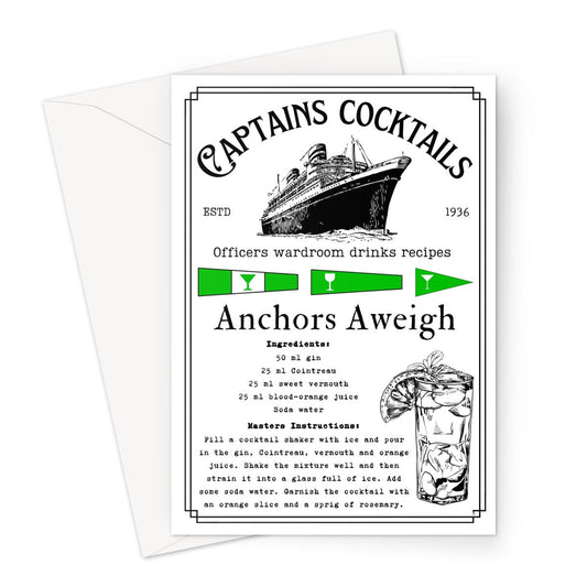 Nautical cocktail greeting card, (Anchors aweigh) Any occasion card. Great Harbour Gifts