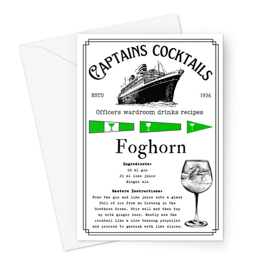 Nautical cocktail greeting card, (Foghorn) Any occasion card Great Harbour Gifts
