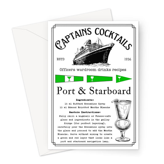 Nautical cocktail greeting card, (Port & starboard) Any occasion card Great Harbour Gifts
