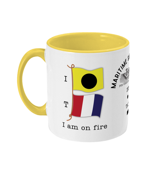 Nautical code flag mug, I am on fire Great Harbour Gifts