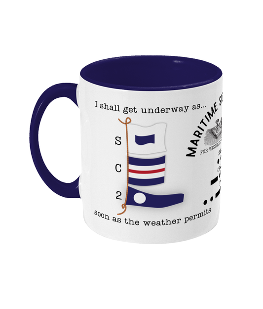 Nautical code flag mug, I shall get underway as soon as the weather permits Great Harbour Gifts