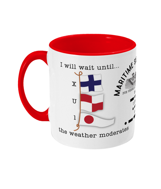 Nautical code flag mug, I will wait until weather moderates Great Harbour Gifts