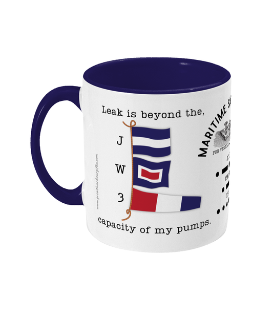 Nautical code flag mug, Leak is beyond the capacity of my pumps Great Harbour Gifts