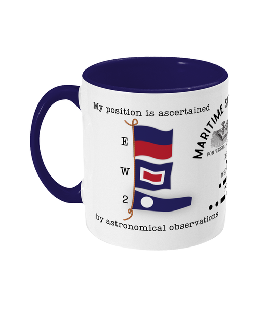 Nautical code flag mug, My position is ascertained by astronomical observations Great Harbour Gifts