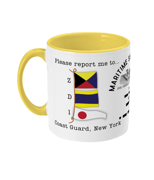 Nautical code flag mug, Please report me to Coast guard New York Great Harbour Gifts