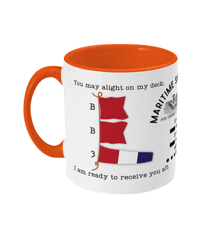 Nautical code flag mug, You may alight on my deck I am ready to receive you aft Great Harbour Gifts